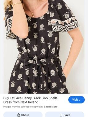 FatFace Black Shell Print Short Sleeve Dress- Fat Face BRAND NEW